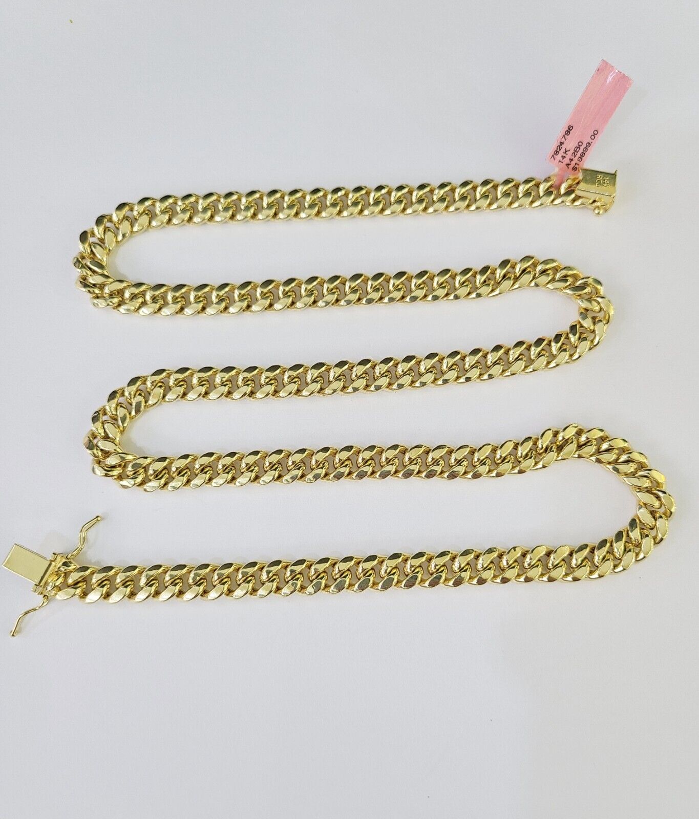 Real 14K Miami Cuban Link Chain Necklace Yellow Gold 22 inch 7mm Mens 14KT - GoldenlinQ